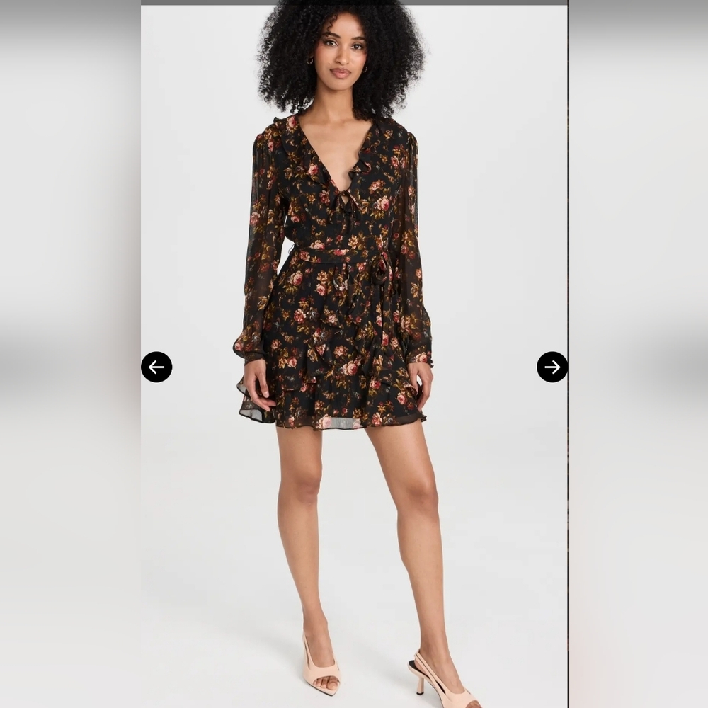 PAIGE Tamera Black Floral Silk Ruffled Mini Dress Size XXS